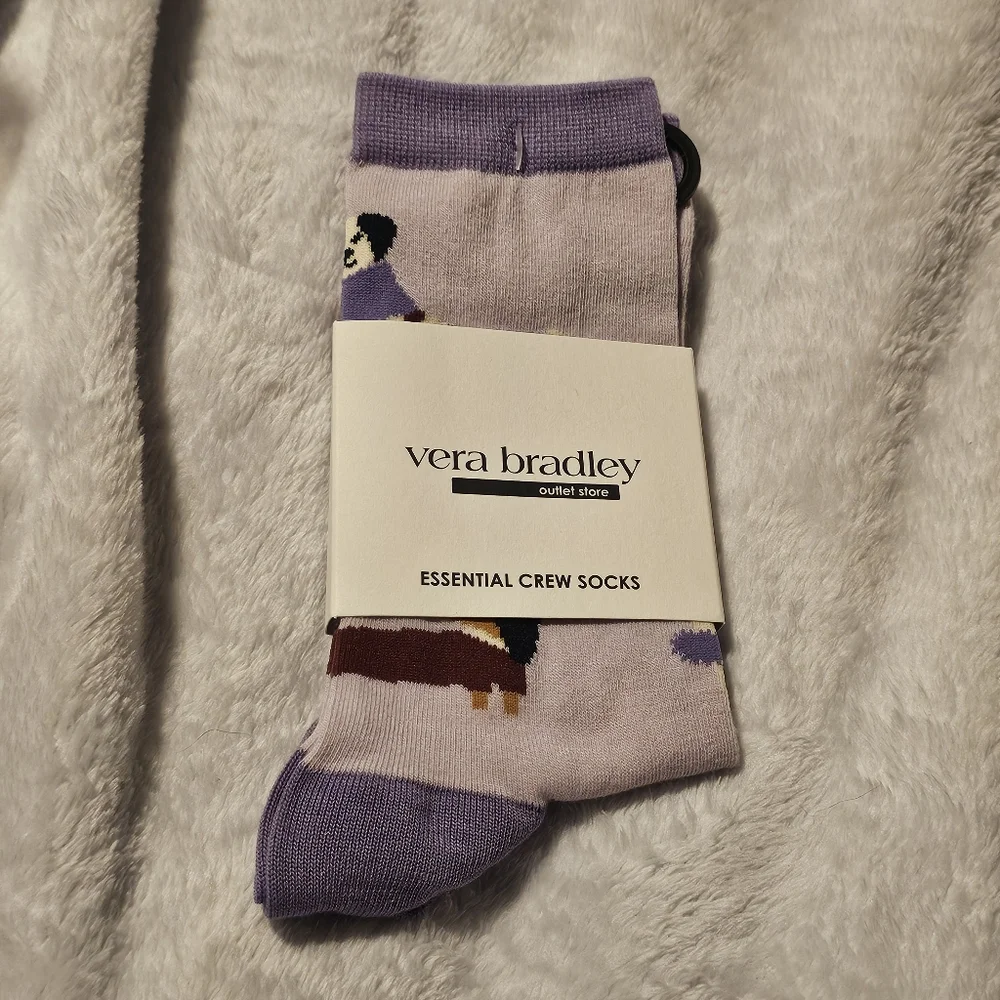 Vera Bradley Holiday Hounds  Purple Outlet Essentials Crew Socks